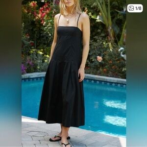 Free People In My Town Black Cotton Sleveless Midi Dress Size L